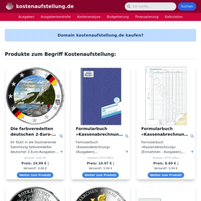 Screenshot kostenaufstellung.de