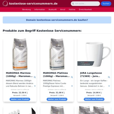 Screenshot kostenlose-servicenummern.de