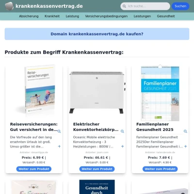 Screenshot krankenkassenvertrag.de