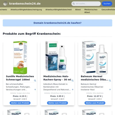 Screenshot krankenschein24.de