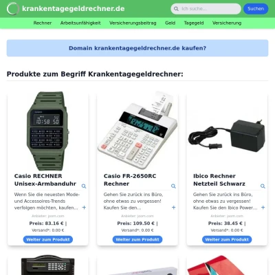 Screenshot krankentagegeldrechner.de