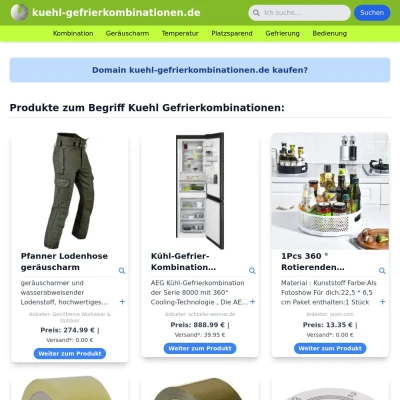 Screenshot kuehl-gefrierkombinationen.de