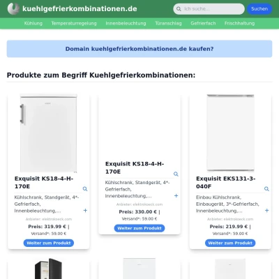 Screenshot kuehlgefrierkombinationen.de