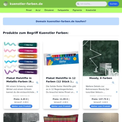 Screenshot kuenstler-farben.de