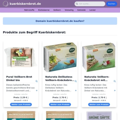 Screenshot kuerbiskernbrot.de