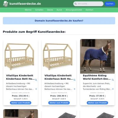 Screenshot kunstfaserdecke.de