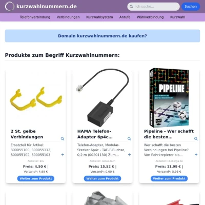 Screenshot kurzwahlnummern.de