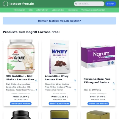 Screenshot lactose-free.de