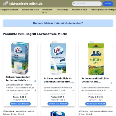 Screenshot laktosefreie-milch.de