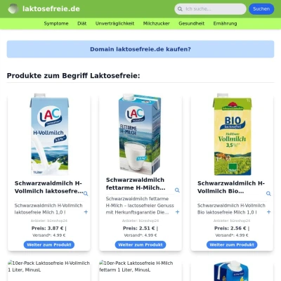 Screenshot laktosefreie.de