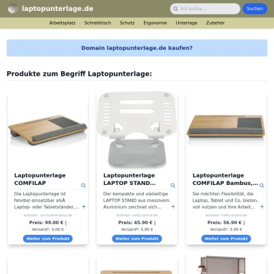 Screenshot laptopunterlage.de