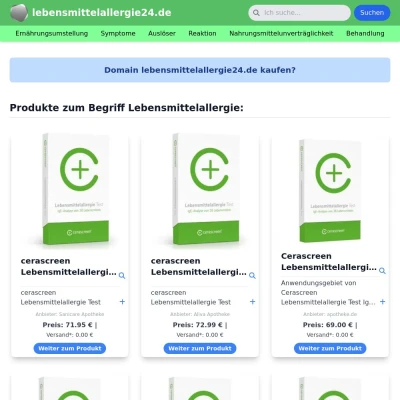 Screenshot lebensmittelallergie24.de