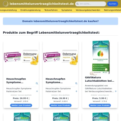 Screenshot lebensmittelunvertraeglichkeitstest.de