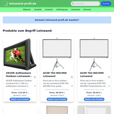 Screenshot leinwand-profi.de