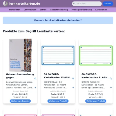 Screenshot lernkarteikarten.de