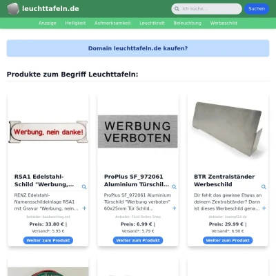 Screenshot leuchttafeln.de