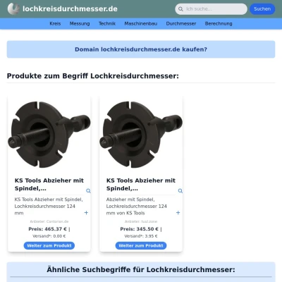 Screenshot lochkreisdurchmesser.de