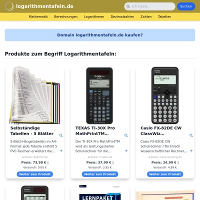 Screenshot logarithmentafeln.de