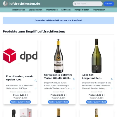 Screenshot luftfrachtkosten.de