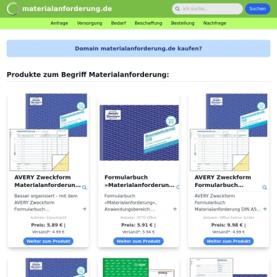 Screenshot materialanforderung.de