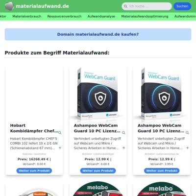 Screenshot materialaufwand.de