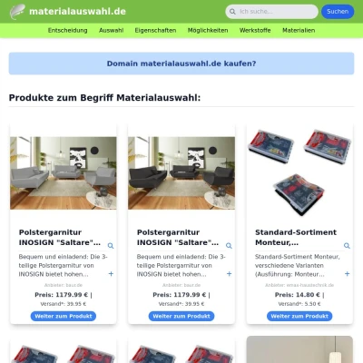 Screenshot materialauswahl.de