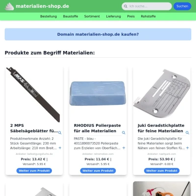 Screenshot materialien-shop.de