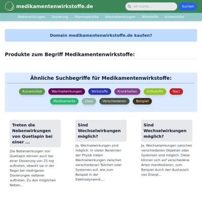 Screenshot medikamentenwirkstoffe.de