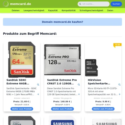 Screenshot memcard.de