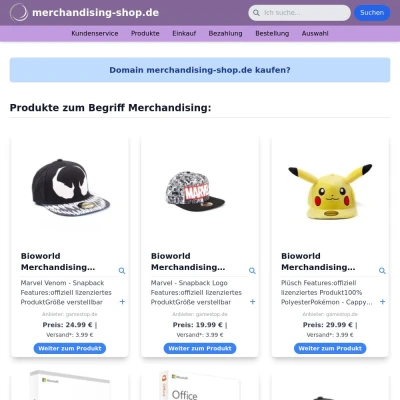 Screenshot merchandising-shop.de