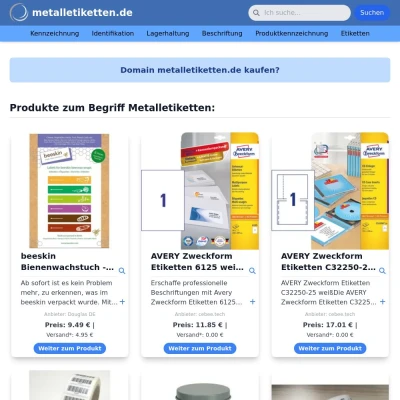 Screenshot metalletiketten.de