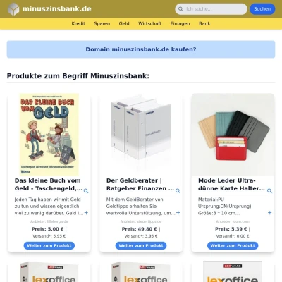 Screenshot minuszinsbank.de