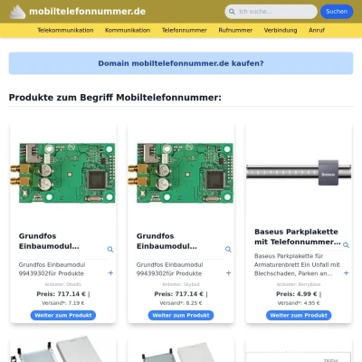 Screenshot mobiltelefonnummer.de