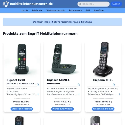 Screenshot mobiltelefonnummern.de