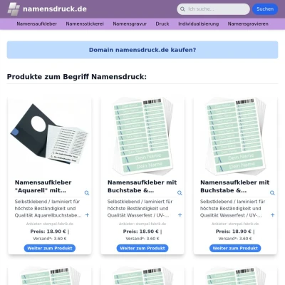 Screenshot namensdruck.de