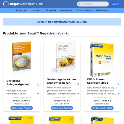 Screenshot negativzinsbank.de