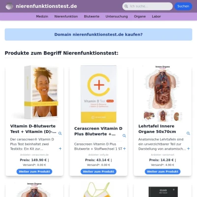 Screenshot nierenfunktionstest.de