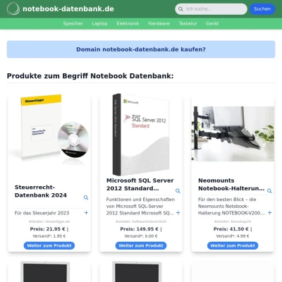 Screenshot notebook-datenbank.de