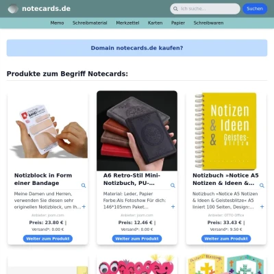Screenshot notecards.de