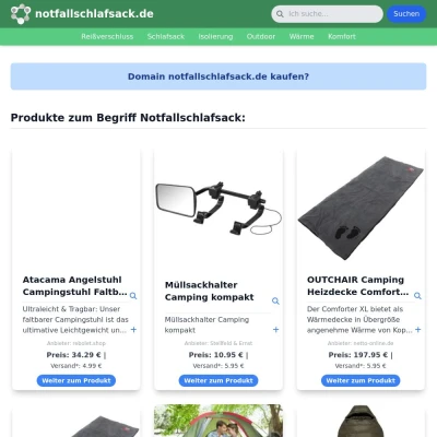 Screenshot notfallschlafsack.de