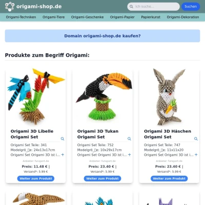 Screenshot origami-shop.de