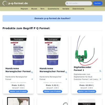 Screenshot p-q-formel.de