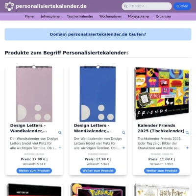 Screenshot personalisiertekalender.de