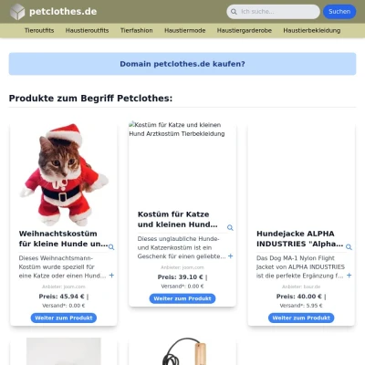 Screenshot petclothes.de