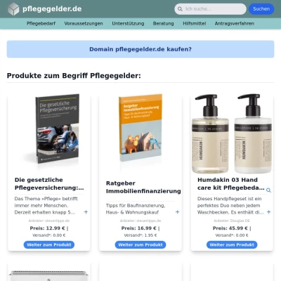 Screenshot pflegegelder.de