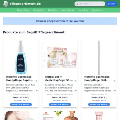 Screenshot pflegesortiment.de