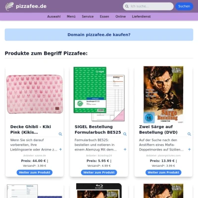 Screenshot pizzafee.de