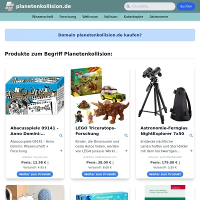 Screenshot planetenkollision.de