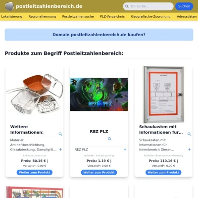 Screenshot postleitzahlenbereich.de