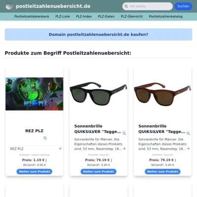 Screenshot postleitzahlenuebersicht.de